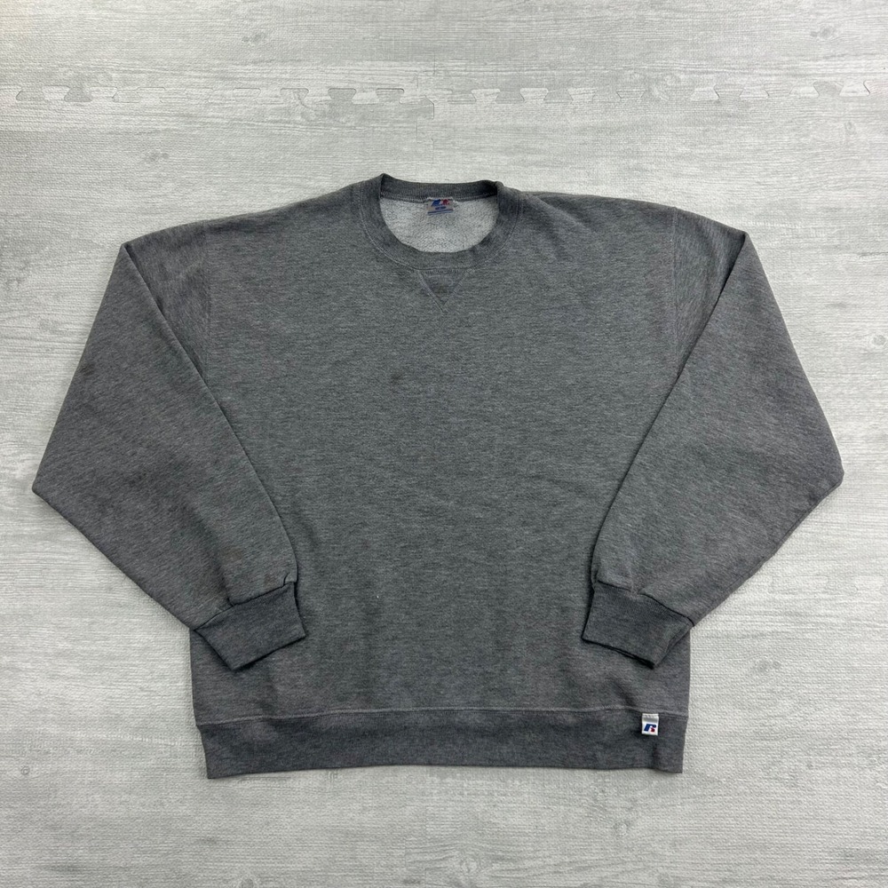 Vintage Y2K Russell Athletic Sweatshirt Size Large Gray Blank Crewneck